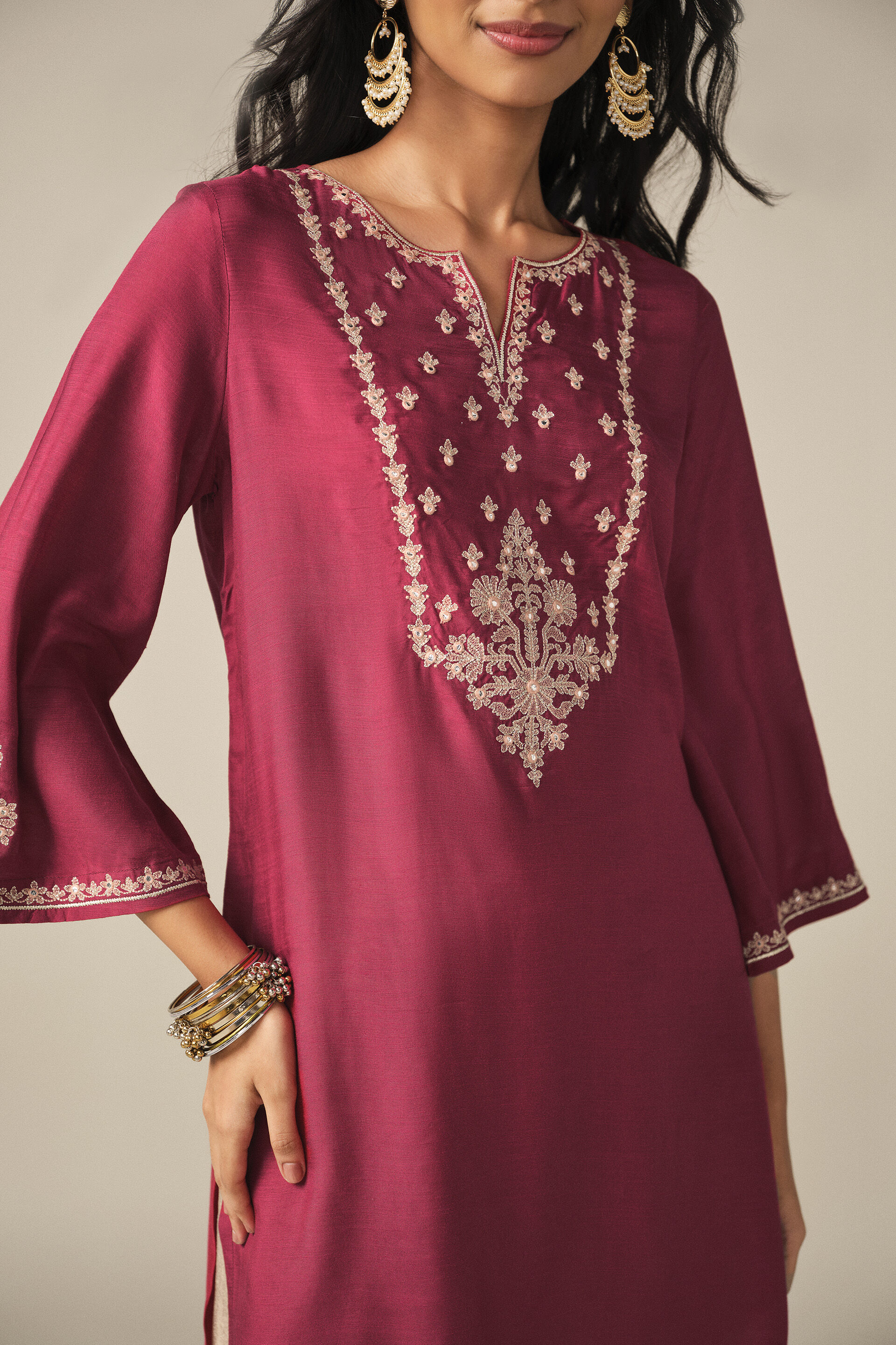 Embroidered Tunic in Red, Red, image 2